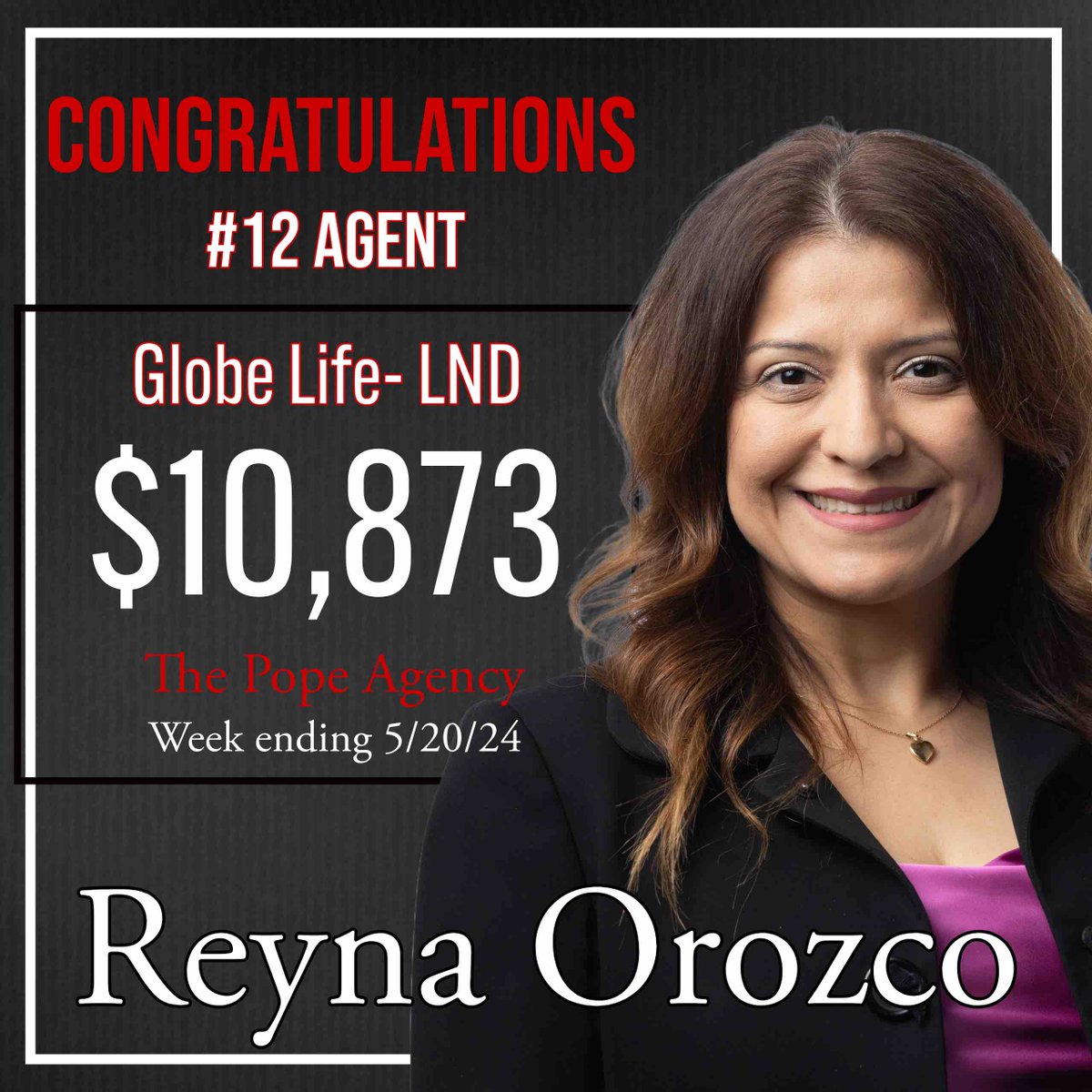 GLpopeagency's tweet photo. Congratulations to SA Reyna Orozco for finishing last  week as the #12 Agent in the company!!👏🏼👏🏼👏🏼

Great week Reyna! https://t.co/4qTYzwo5KZ