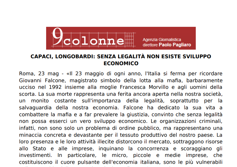 ✒️ #unimpresa su #9colonne – CAPACI, LONGOBARDI: SENZA LEGALITÀ NON ESISTE SVILUPPO ECONOMICO 👉 unimpresa.it/9-colonne-capa… #️⃣ #GiovanniFalcone #Capaci #paololongobardi #legalità #sviluppoeconomico