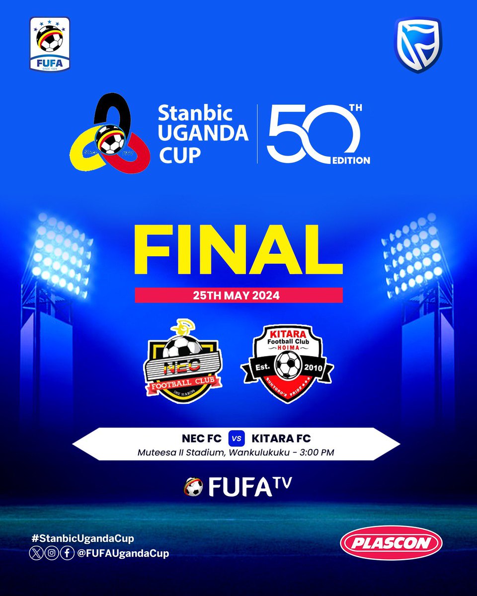 𝐆𝐈𝐕𝐄𝐀𝐖𝐀𝐘 𝐀𝐋𝐄𝐑𝐓!!! 🚨 Stand a chance to win tickets 🎟️ to the #StanbicUgandaCup Final!🏆 When was the last time/ year the @FUFAUgandaCup final featured first time finalists? First 4 correct answers win! GOOD LUCK 😉 #NECKITARA | #50thEdition | #HomeOfUgandanSport