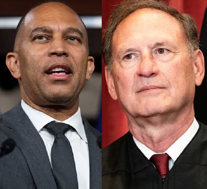 BREAKING: House Minority Leader Hakeem Jeffries absolutely shreds corrupt Supreme Court Justice Samuel Alito for flying MAGA symbols outside of his house — and demands immediate action. Alito's problems are quickly snowballing... 'He definitively needs to recuse himself from