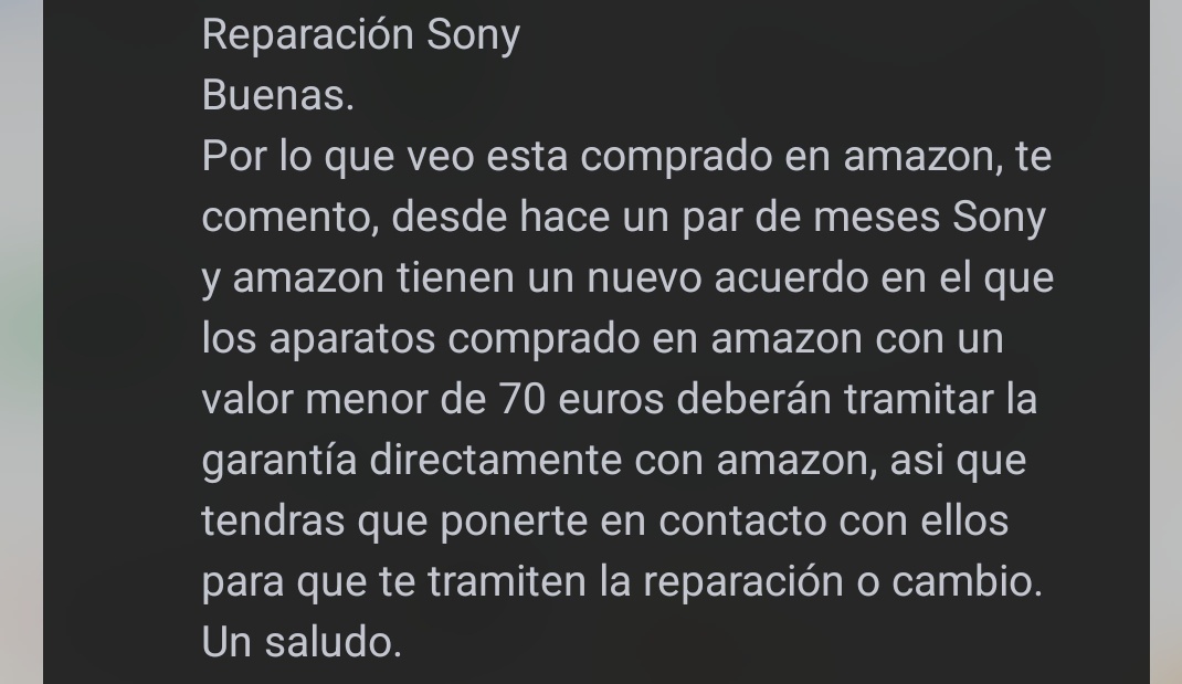 se me rompen los auriculares estando en garantía 

en amazon me mandan con el fabricante (sony) pq ya han pasado 30 días

desde sony me mandan a un sitio de servicio técnico oficial

desde el servicio técnico me mandan a amazon de nuevo 

si queréis me mato