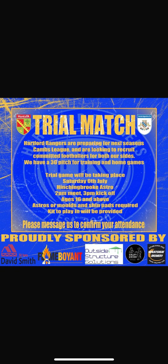 With our first team being promoted next season to Senior B and our reserves getting promoted to 3b we are looking to strengthen our squad for a difficult season. Please get in touch if you’d like to attend the day.