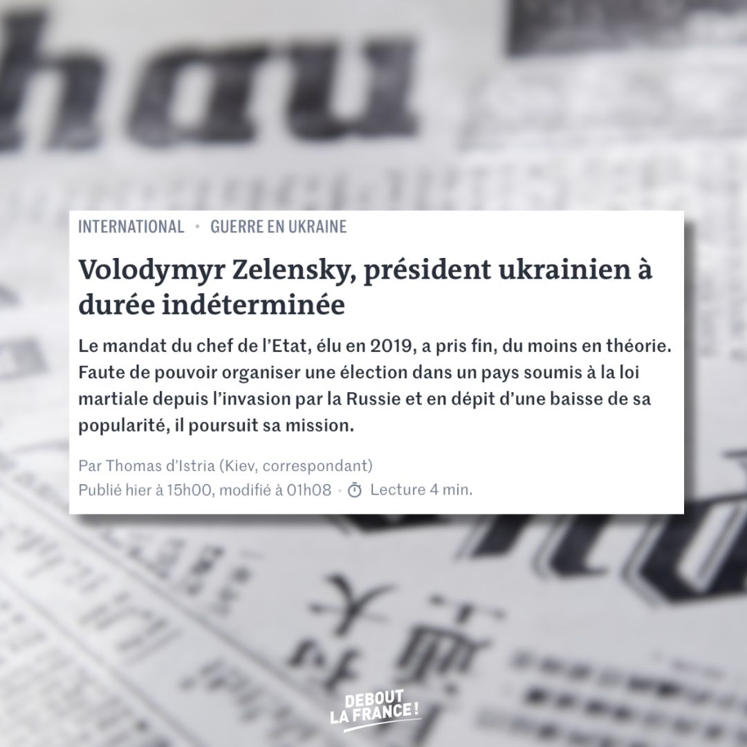 dupontaignan's tweet photo. La vision manichéenne du monde et du conflit ukrainien par nos élites fait qu’ils peuvent critiquer les résultats des élections présidentielles en Russie mais accepter que Zelensky se serve de la guerre pour annuler une élection et se maintenir au pouvoir. https://t.co/yaKTJAmv0g