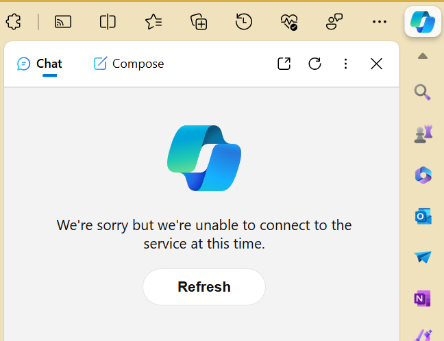It appears that Copilot Bing (Edge) is down today.
It has been like this all morning.
#microsoftcopilot #copilot #bing #edge #microsoft #msbuild #microsoftbuild #mvpbuzz 5/24/2024