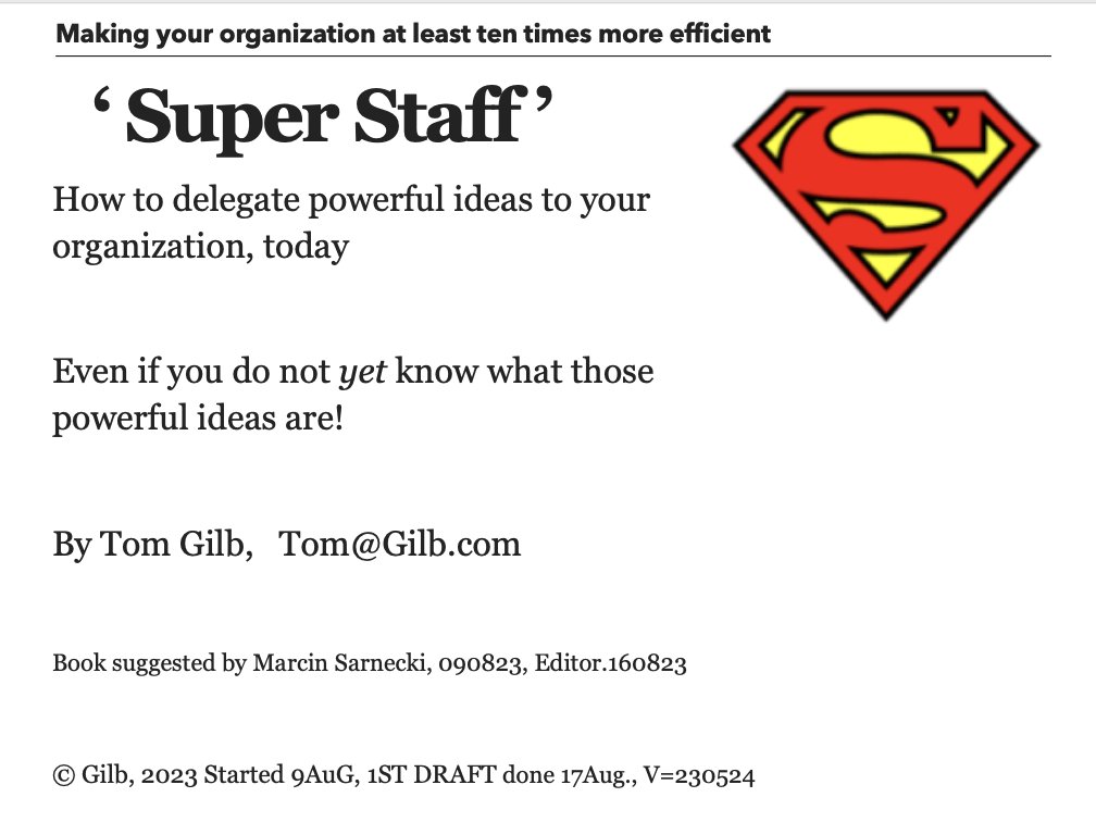 imtomgilb's tweet photo. My free book gift this week. Share with a friend who thinks they are advanced state of the art!

’Super Staff’: How to delegate powerful ideas to your organization, today
https://t.co/ULoku4CF50

#Value #stakeholders #ImpactEstimation #IncrementalProgress #UpstreamQC #Efficiency https://t.co/Fy2BfMkZHe