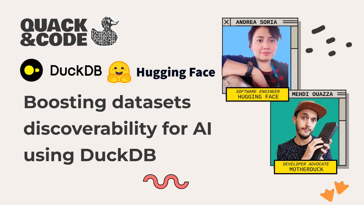 Data is key to quality models, and finding the right datasets is crucial. Join @mehd_io & Andrea Francis Soria Jimenez from @huggingface in our Quack & Code session. Discover how DuckDB powers their dataset viewer, helping developers explore data easily and what's next with