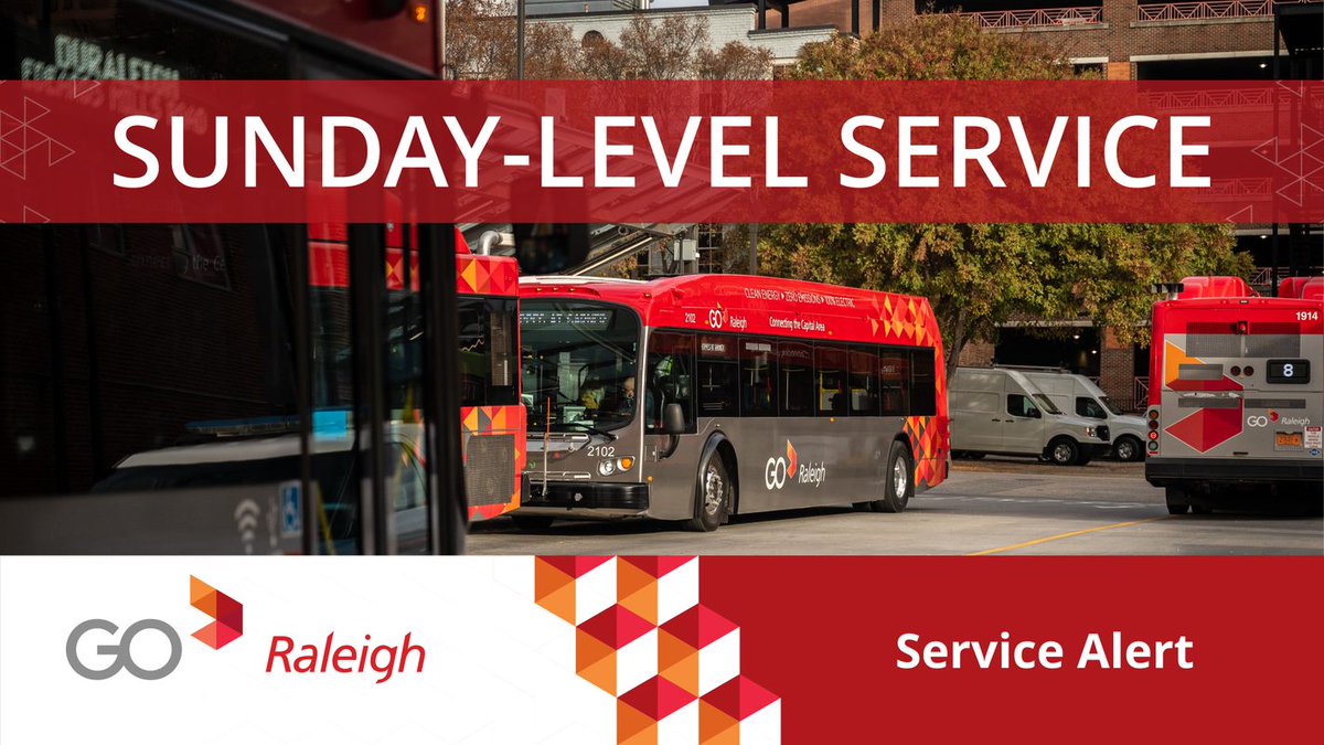 SERVICE ALERT: Due to the holiday, GoRaleigh buses will be operating on Sunday-level service on Monday, May 27. Please visit GoRaleigh.org to find your route's schedule.