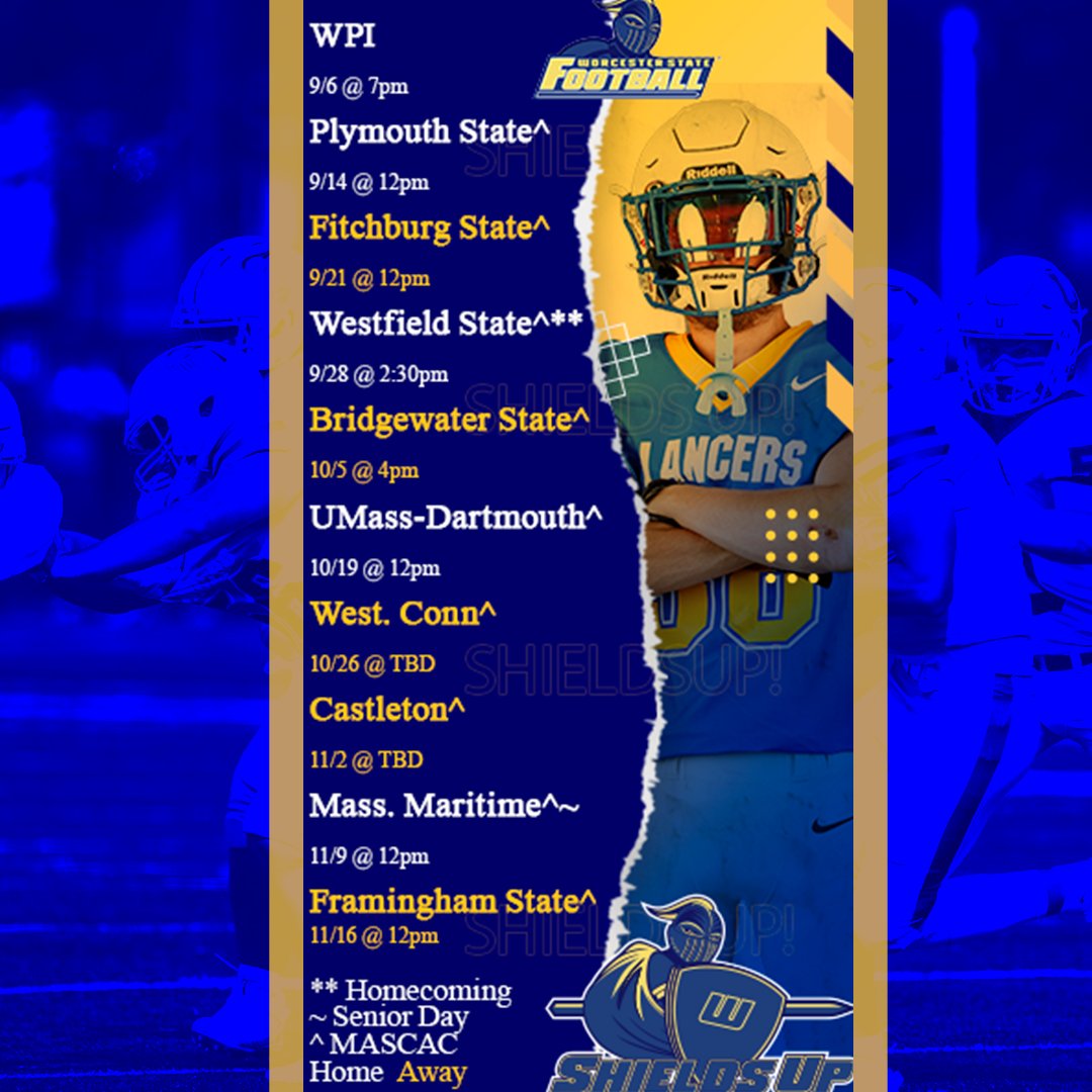 Worcester State Lancers (@wsulancers) on Twitter photo Worcester State Football Announces 2024 Schedule worcester.prestosports.com/sports/fball/2… <a href="/WSU_LancerFB/">Worcester State Football</a> #WeareWorcester #ShieldsUP Worcester State Football Announces 2024 Schedule worcester.prestosports.com/sports/fball/2… <a href="/WSU_LancerFB/">Worcester State Football</a> #WeareWorcester #ShieldsUP