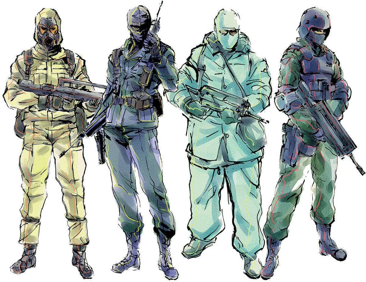 MGSMGN's tweet photo. Metal Gear Solid - Next-Generation Special Forces, Genome Soldiers.
Artist: Yoji Shinkawa