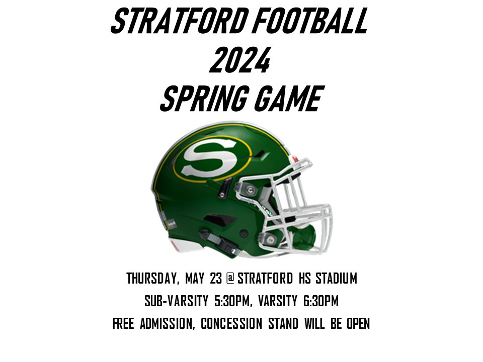 Stratford Spartan Football (@stratfordfb1) on Twitter photo Can't wait to see these guys compete tonight! Come out to Stratford to see a preview of your <a href="/StratfordFB1/">Stratford Spartan Football</a> 2024 Spartans! #SpartanPride #ETRTW Can't wait to see these guys compete tonight! Come out to Stratford to see a preview of your <a href="/StratfordFB1/">Stratford Spartan Football</a> 2024 Spartans! #SpartanPride #ETRTW