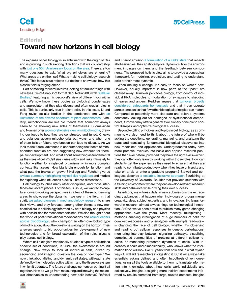 Our 5th focus issue celebrating #50YearsofCell expands upon our 1st anniversary focus issue on cell biology by turning our focus toward the future. Learn about the people, technologies, &amp; research driving the field forward.

Explore the issue: cell.com/cell/issue?pii…
