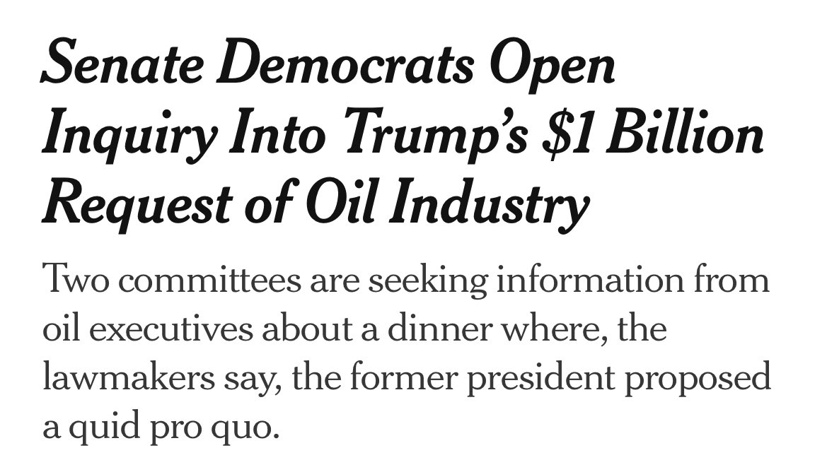 NYT: “.. Over a chopped steak dinner, Mr. Trump told about 20 oil and gas executives that they would save far more than $1 billion in avoided taxes and legal fees after he repealed environmental regulations, according to several people who were present ..” @nytimes #OOTT