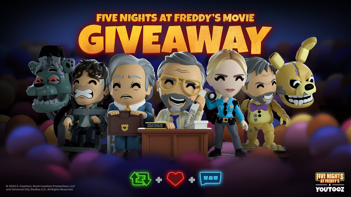 wake up, children! it's the fnaf movie giveaway ✨

to win the full set releasing tomorrow retweet & like this post then comment FNAFTOOZ 🍕

3 winners announced before the drop ⏰ goodluck!