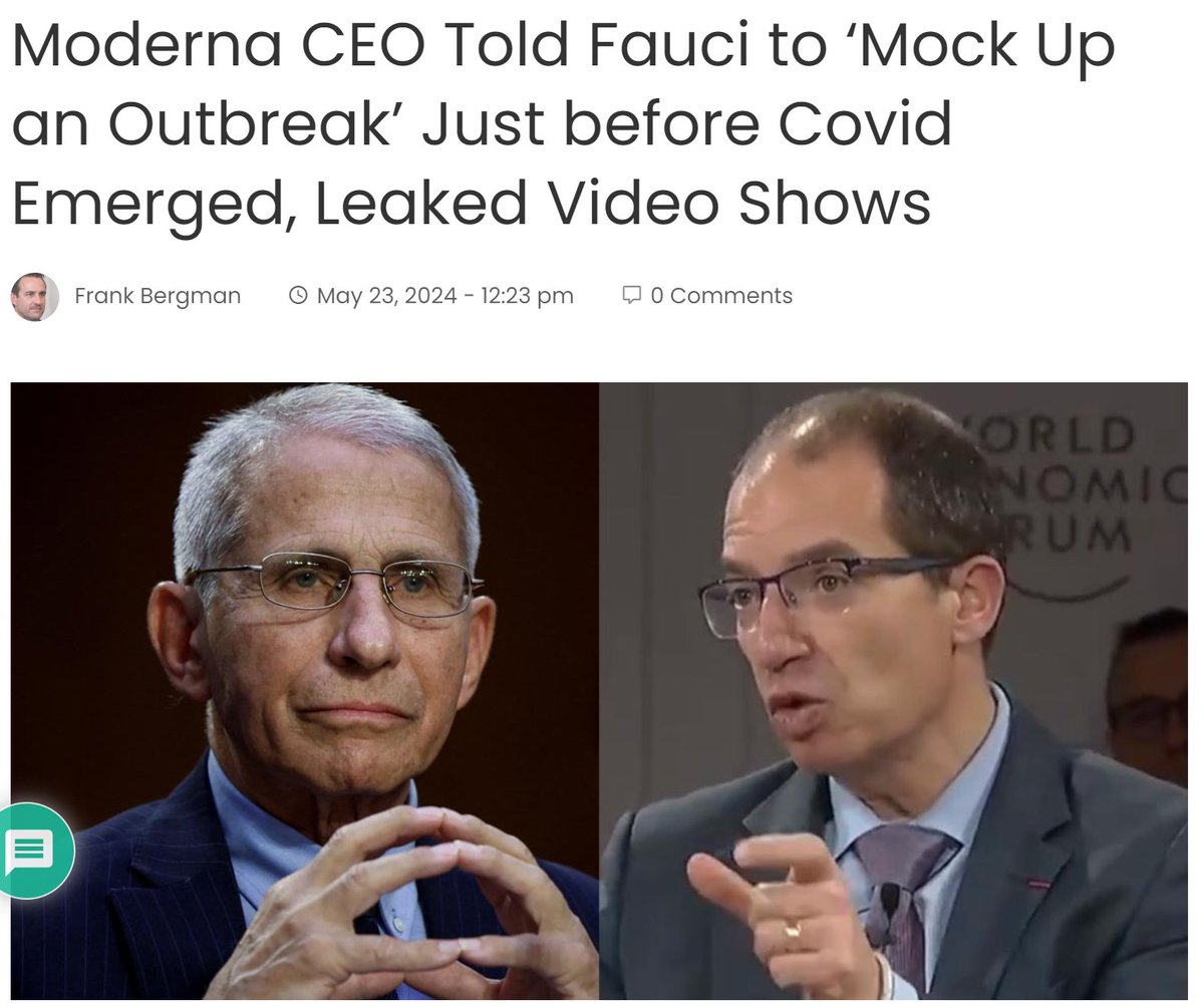 Just one month before the Covid pandemic was unleashed in 2019, Moderna CEO Stéphane Bancel told Dr. Anthony Fauci to “mock up an outbreak” of a deadly virus, a leaked video has revealed. The video, filmed in 2021, shows Bancel discussing a conversation he had with Fauci in