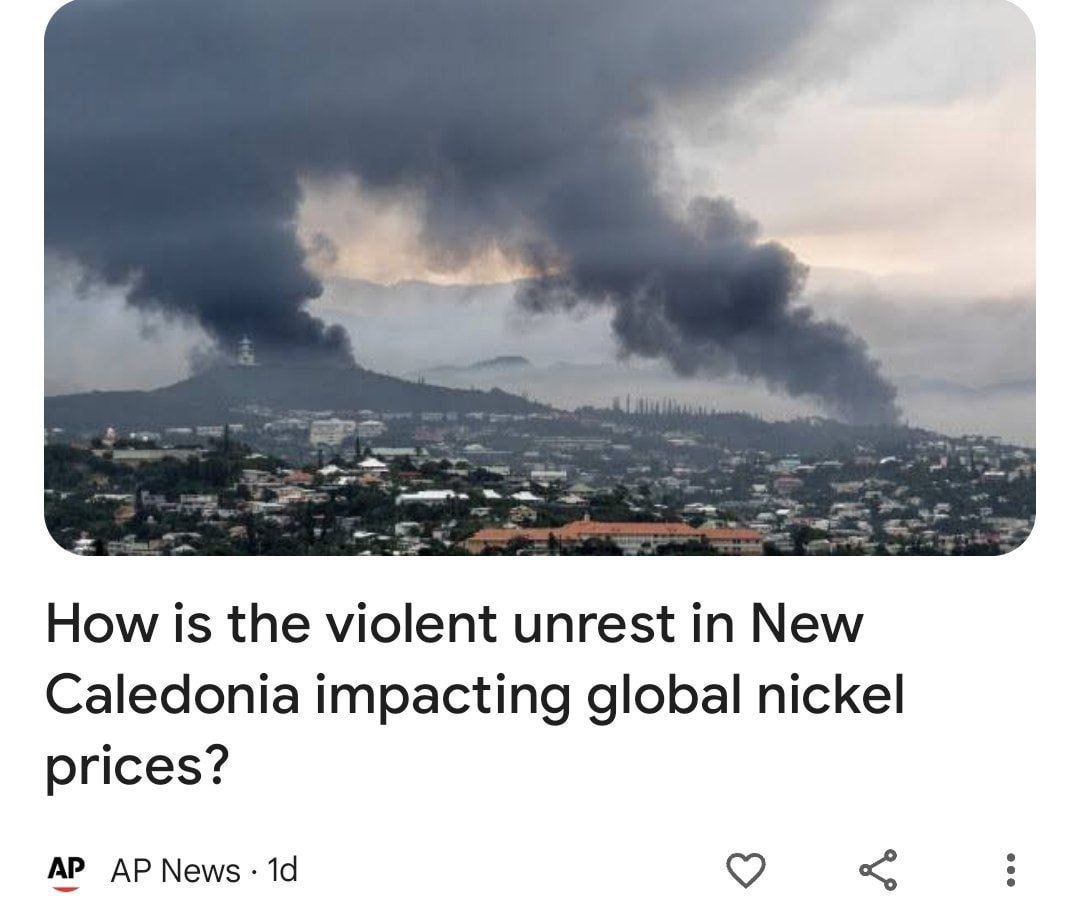 Why are the French authorities so interested in New Caledonia remaining under French colonial rule? Global nickel prices have risen since deadly violence erupted in the French Pacific territory of New Caledonia last week. The overseas territory, which has been under French rule