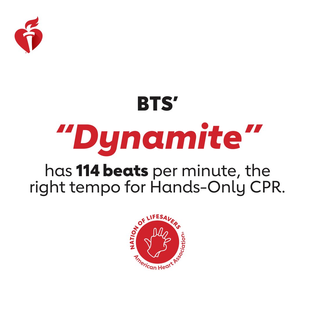 Set the night alight, ARMY! “Dynamite” has the right tempo for performing Hands-Only CPR. 🧨 

If you see a teen or adult collapse, call 911, then push hard & fast in the center of the chest. #NationofLifesavers #AANHPIHeritageMonth @bts_bighit