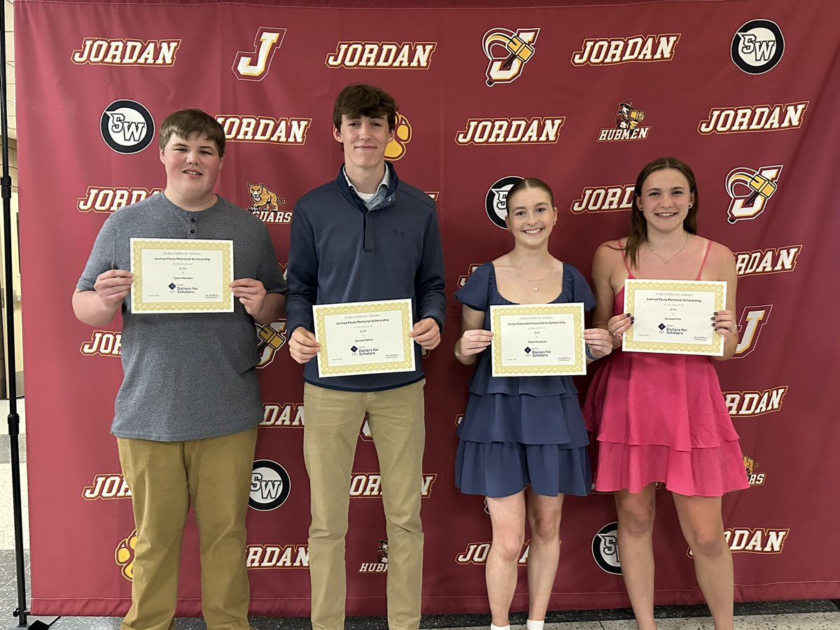 Congratulations to Tysen Hemann, Karissa Firle, and Samuel Mahto on receiving Jiv Pauly Memorial Scholarships!

Congratulations to Riley Millhouse on receiving the Jordan Education Foundation Scholarship!

We wish you all the success in your future endeavors! ⭐️