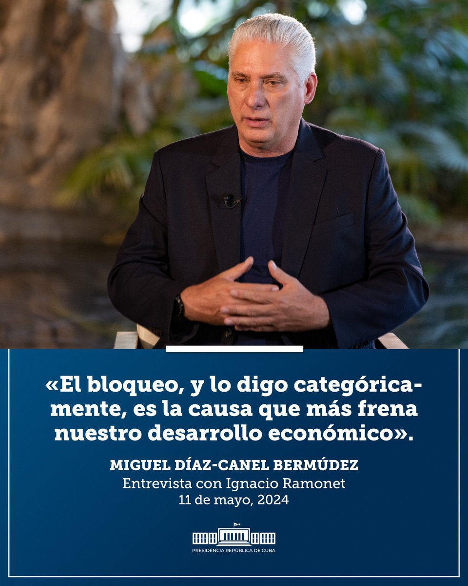 <a href="/DiazCanelB/">Miguel Díaz-Canel Bermúdez</a>: “El bloqueo, y lo digo categóricamente, es la causa que más frena nuestro desarrollo económico”.

🎙️| Entrevista concedida por el Presidente de #Cuba al periodista <a href="/IRamonet/">IGNACIO RAMONET</a>.

🔗| youtu.be/czRCgtEve2g?si…

<a href="/contrerae510/">Eduardo Contreras Lara</a> <a href="/Aliosky72982660/">Aliosky Polo Santana</a> <a href="/FeansiscoQ/">Francisco Fernández Quintero</a> <a href="/DGSaludSsp/">Dirección General Salud Municipio Sancti Spíritus</a>