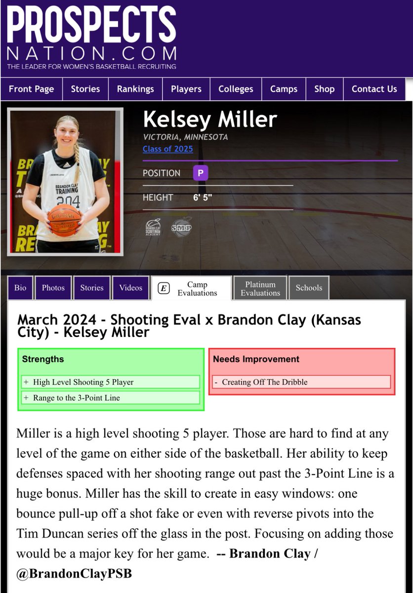 Brandon Clay Consulting Evals | #BClayConsulting | Powered by @bclayscouting I keep telling college coaches that ‘25 P Kelsey Miller (MN) has a TON of upside. Legitimate 6-foot-5 interior prospect. Shooting touch. Newest Offer: High Point THE PROGRAM: peachstatebasketball.com/brandon-clay-c…