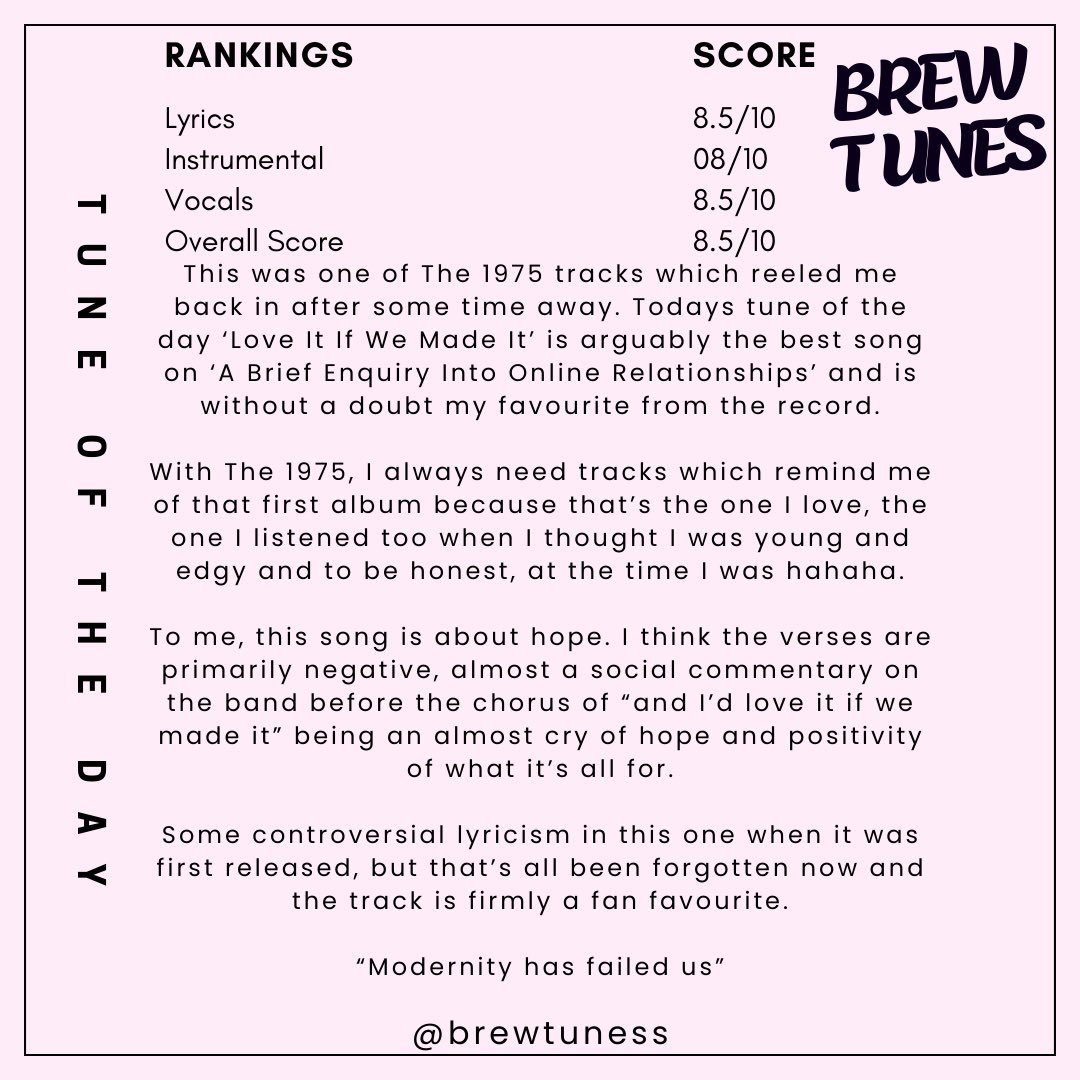 Tune of the Day - 23rd May 2024

The 1975 - Love It If We Made It

#the1975 #loveitifwemadeit #mattyhealy1975   #indielandfill #rock #indie #songsoftheday444 #songoftheday #tuneoftheday #music #spotify #songs #fyp #foryoupage