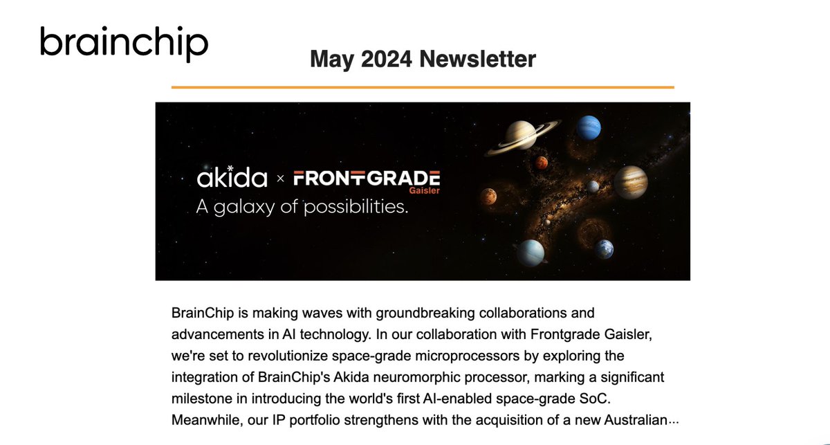 BrainChip_inc's tweet photo. The latest BrainChip newsletter is out + packed with valuable insights on company, technology, and industry. Didn't receive? Subscribe now at https://t.co/KJ92QWlmGj https://t.co/7rDtqddhdm