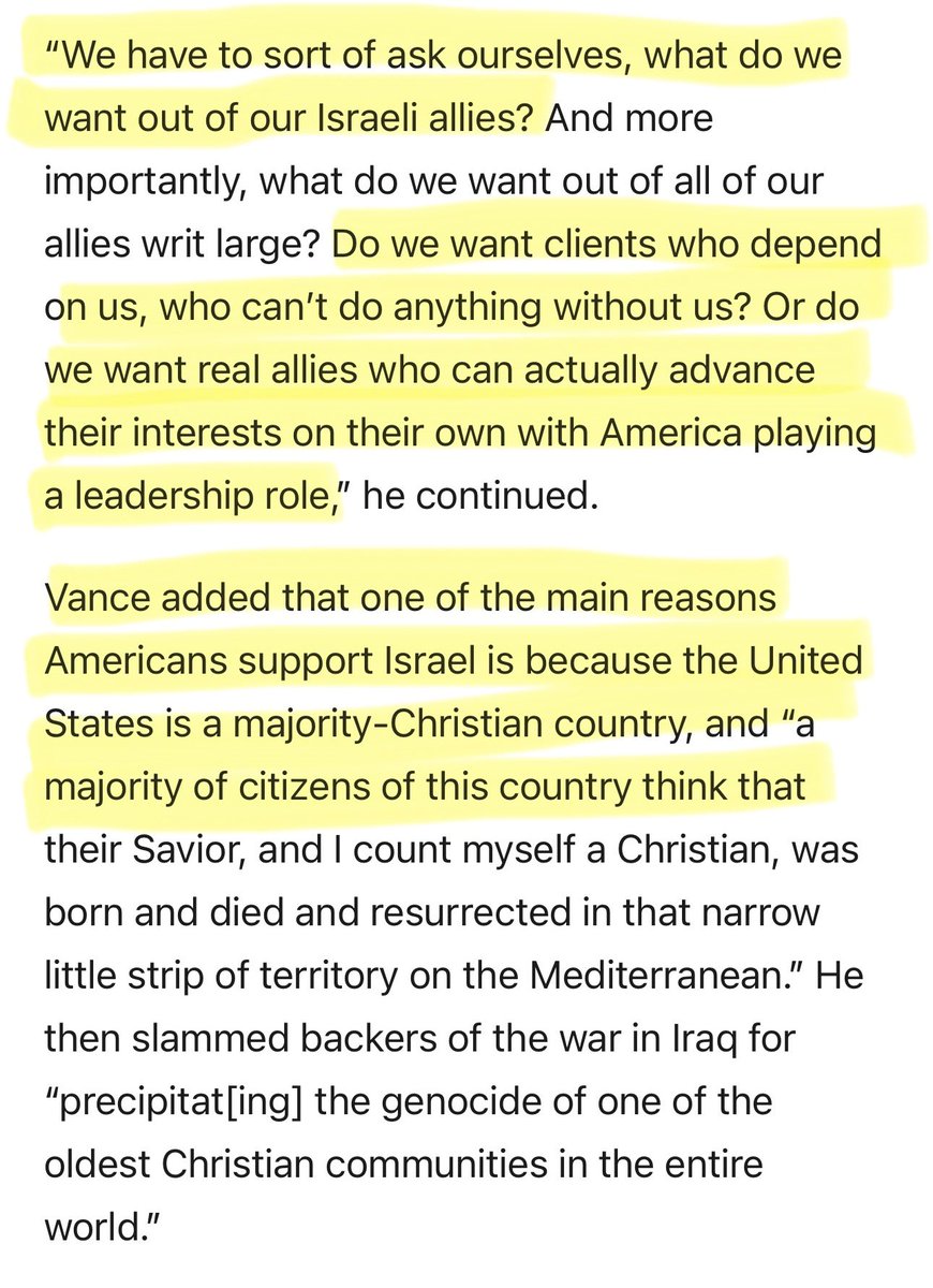 @SenVancePress @JDVance1 Israel is of zero strategic importance or interest to the US. And judging by your ridiculous follow up, you obviously know this. Show some courage and stop promoting this blatant lie that we need them, Mr. Vance.