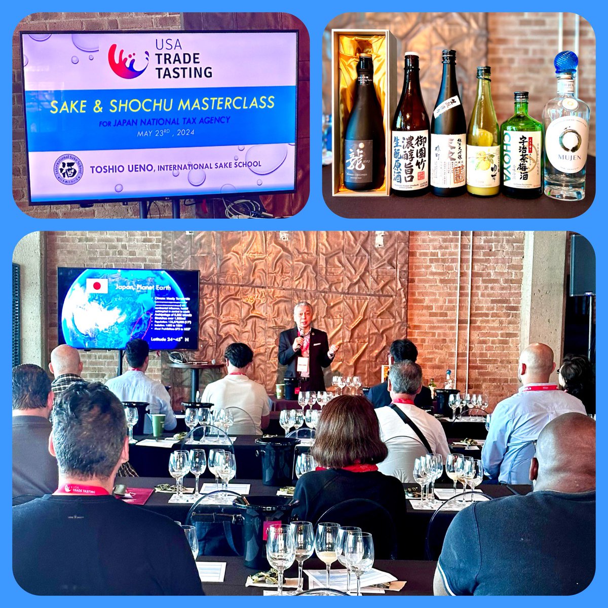 ToshioUeno's tweet photo. SAKE & SHOCHU Masterclass at USA Trade Tasting in Chicago! Tasted 3 sake, 1 Yuzu flavored Nigori, 1 Matcha flavored Umeshu, and 1 Rice Shochu🇯🇵😊
#sakemasterclass #shochumasterclass #usatradetasting #saketasting #shochutasting #awamorijinbner #internationaldrinksspecialists #shochumeister #japanesecuisinegoodwillambassador #DipWSET #mastersakesommelier #CircleOfWineWriters #masterofsake #wsetdiploma #amabuki #Choya #choyaumeshu #CHOYA梅酒 #amabukisake