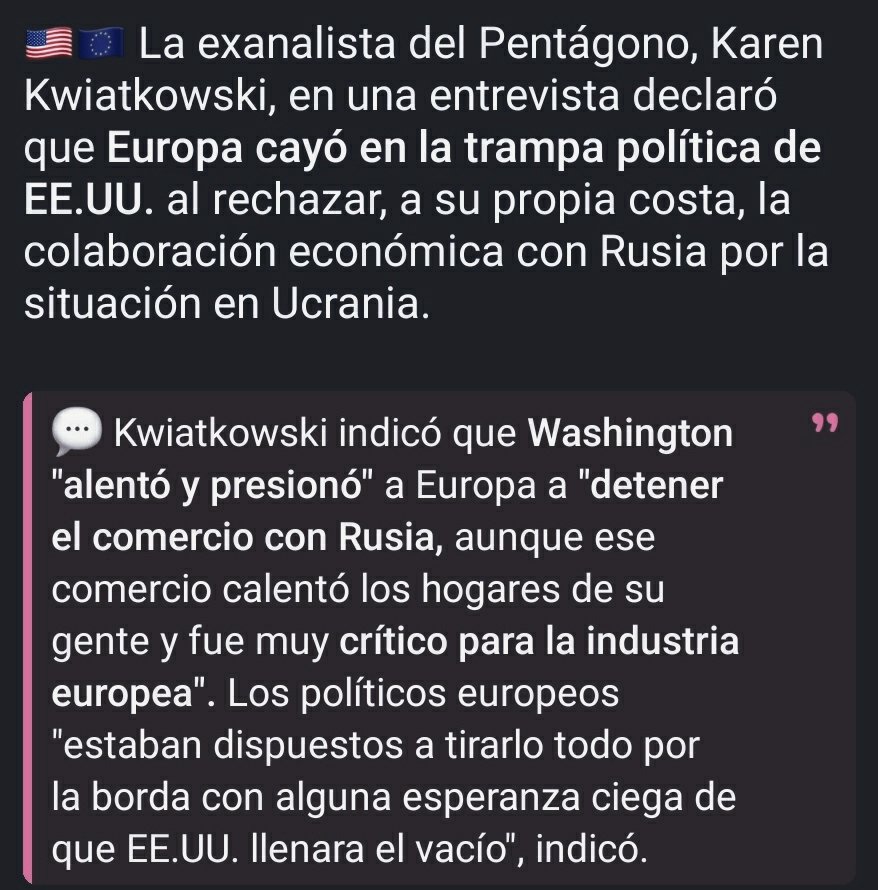 4iForeverU's tweet photo. Estados Unidos. Ex-Analista y Militar del Pentágono publica algo que venimos diciendo hace un tiempo atrás. Europa se pelea con su mejor socio, que es nada más y nada menos que Rusia por capricho de EE.UU., el costo puede ser la decadencia del Continente Europeo. https://t.co/phZrfdcvQ1