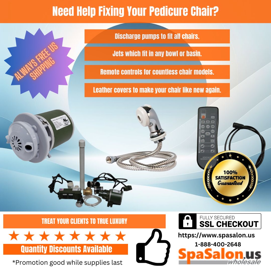 spasalonus's tweet photo. Broken pedicure chair got you down? We have all the parts to fix it! 😎 Don't lose business because of broken chairs. 😀 Get expedited shipping on parts!

https://t.co/e4bRC4sOln https://t.co/hgoWESceRB