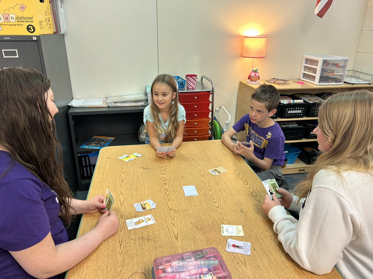 mrsphillippo's tweet photo. We partnered with Ms. Tuve’s child development class today and had high schoolers play games to review our American West vocabulary! Lots of fun was had by all!! #NPpride #SLPPantherProud https://t.co/13W4AHeszS