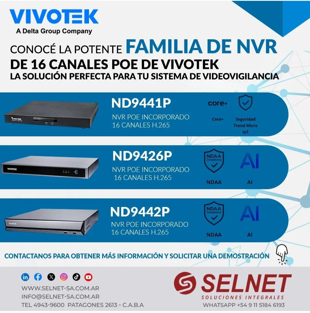 SELNETSA's tweet image. Conocé la potente familia de NVR de 16 canales POE de VIVOTEK

👉 Consultanos y hacé tu pedido
✉️ info@selnet-sa.com.ar
☎️ 4943-9600.
WhatsApp +54 9 11 5184-6193

#vivotek #nvr #selnet