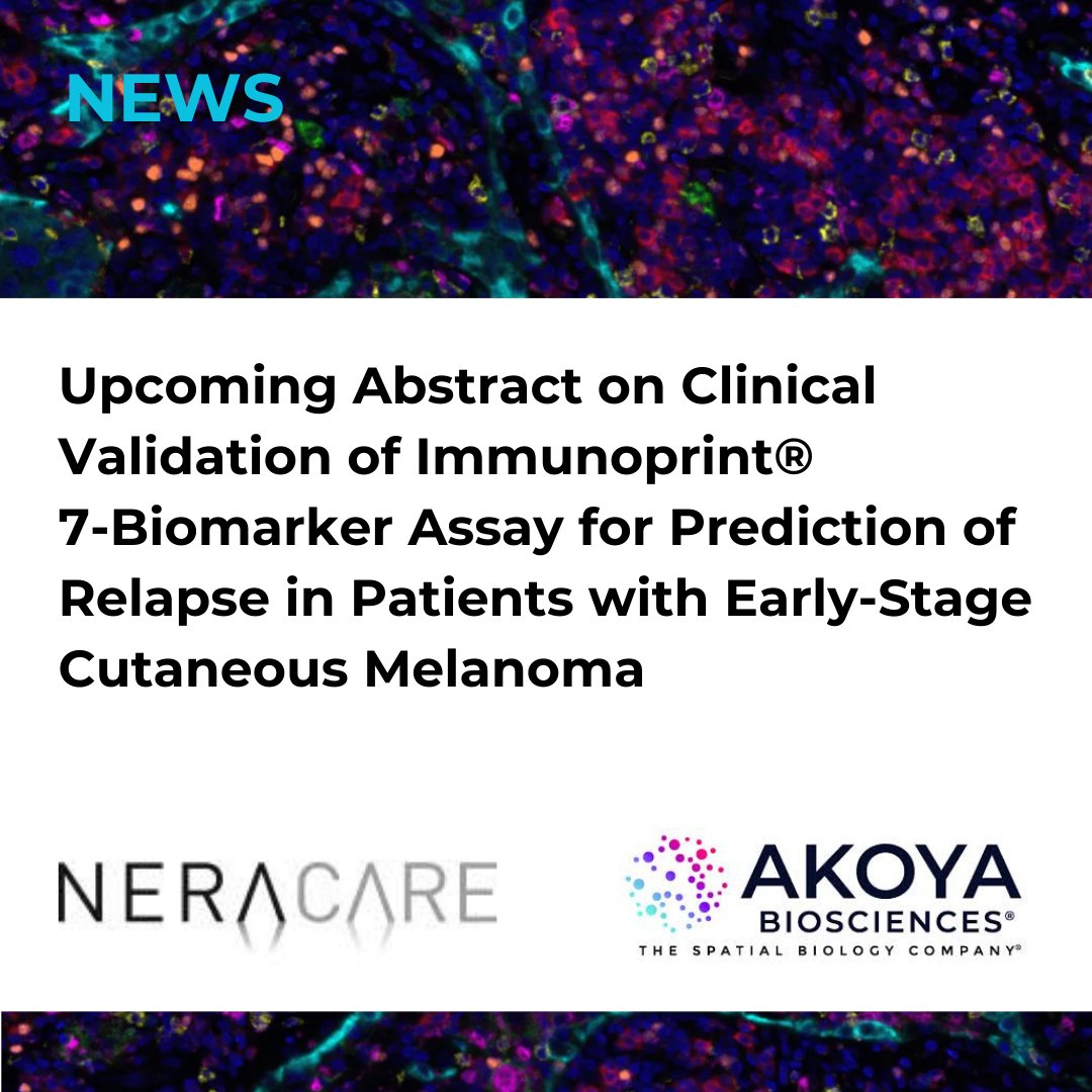 AkoyaBio's tweet photo. Great new application on #PhenoImagerHT: @NeraCare's #Immunoprint assay. A study to be presented at #ASCO2024 has demonstrated its ability to stratify patients w/ early-stage #skincancer into high- or low-risk groups for relapse & #melanoma-related death
https://t.co/pq73jrEeKC https://t.co/7ft13pa21S