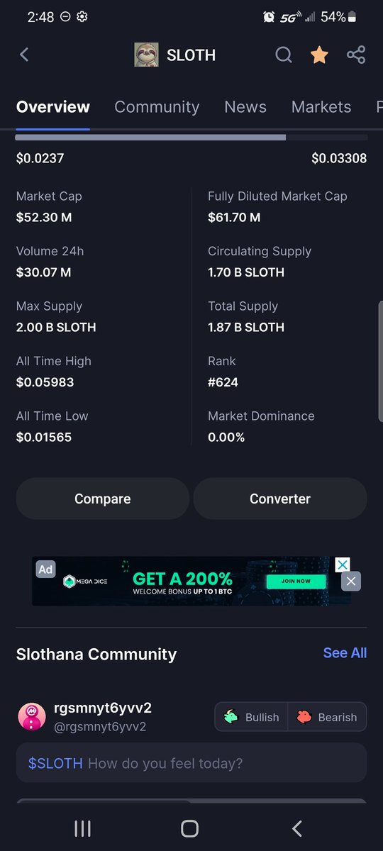 MesaRaymon55530's tweet photo. @SlothanaCoin @CoinPoker_OFF Jumped to #624 on CMC!! https://t.co/giiS3jhCCs