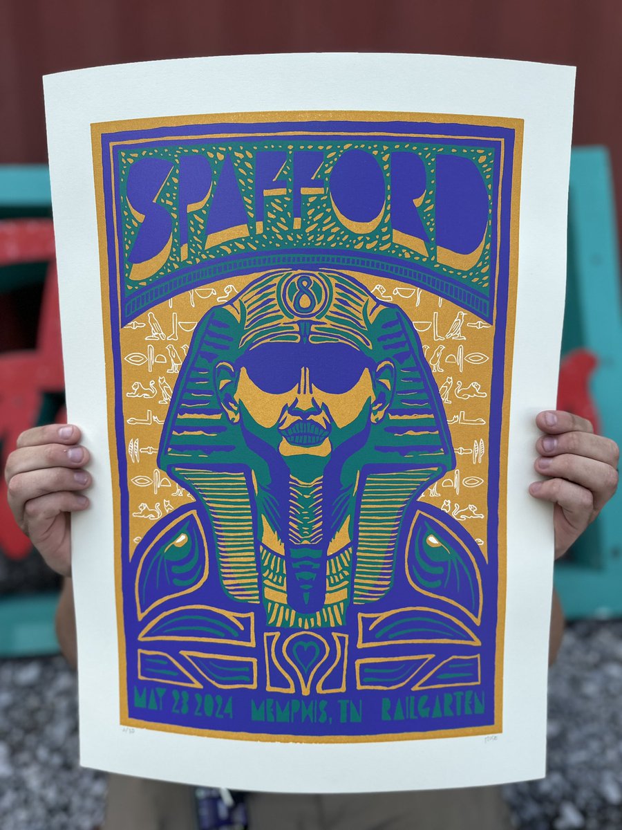 SpaffordMusic's tweet photo. Poster for tonight’s show in Memphis, TN by @blockprints_ 😍👑 available at merch while they last!

“Should Have Been A King”
3 Color Woodblock Print.
Stonehenge Natural 100% Cotton Rag.
15” x 21”.
Edition of 30, signed and numbered. https://t.co/xDPwkg6Jek