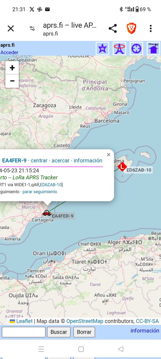 ea4fer's tweet photo. Casi 400km en LoRa APRS. Murcia - Mallorca.

#lora
#loraaprs
#loratracker
#loraigate
#aprs https://t.co/pEXpBStsoY