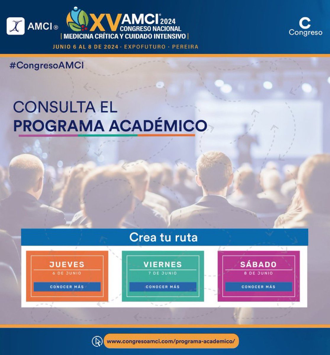 <a href="/AMCI_Colombia/">AMCI</a> y #CongresoAMCI 2024 invita a todos a crear su ruta académica (conferencias, talleres, simposios) en <a href="/Expofuturopei/">Expofuturo Pereira</a> del 6 al 8 de junio. congresoamci.com/programa-acade…
¡Programa tu ruta y no te pierdas ninguna actividad!