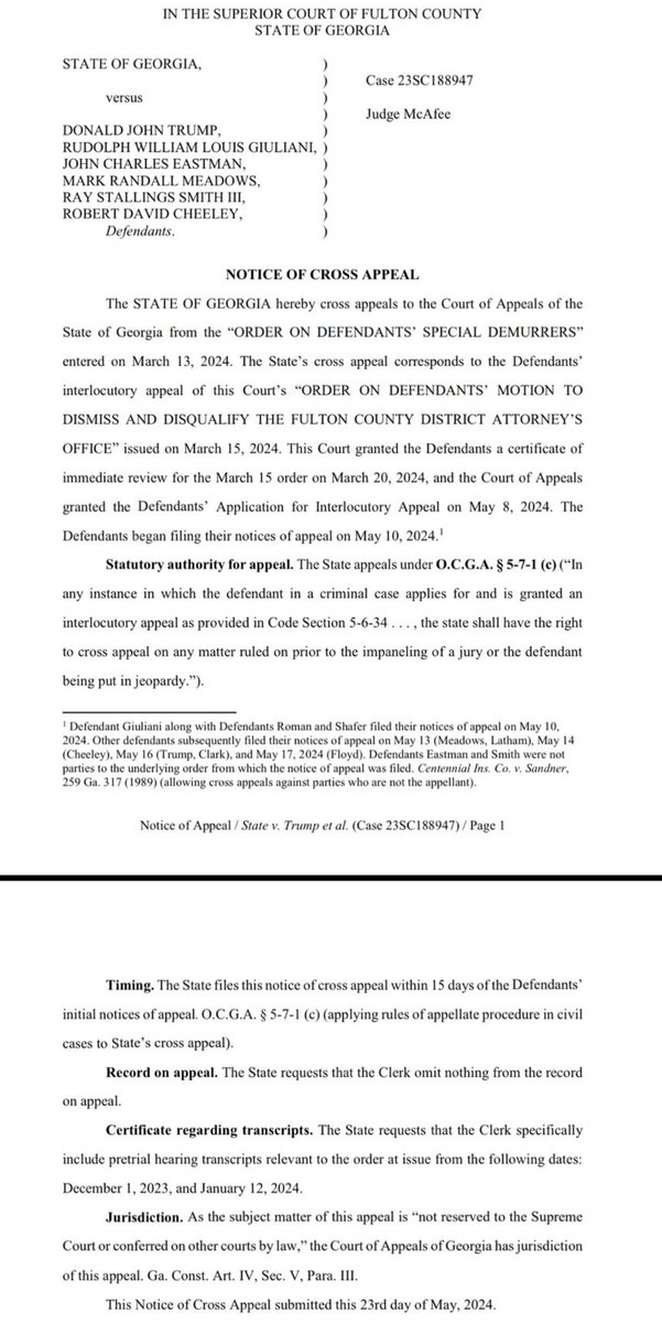 New: The Fulton County district attorney’s office is appealing Judge McAfee’s order that threw out six counts from election interference case against Trump and others.
