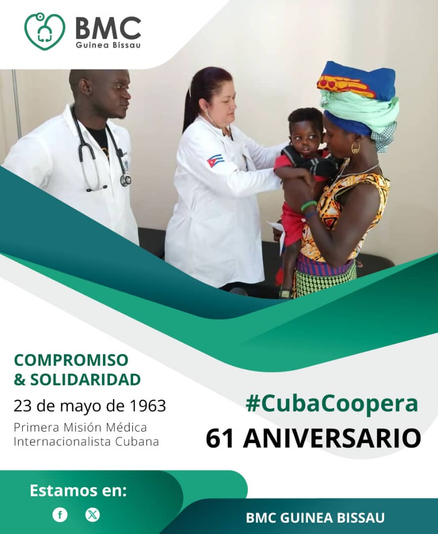 El inicio de la Colaboración Médica Internacional hace 61 años es una de las páginas más hermosas y nobles que ha escrito Cuba en la historia de la revolución, donde  especialistas de la salud han atendido a millones de personas en 165 países.
#CubaPorLaSalud
#BMCGuineaBissau