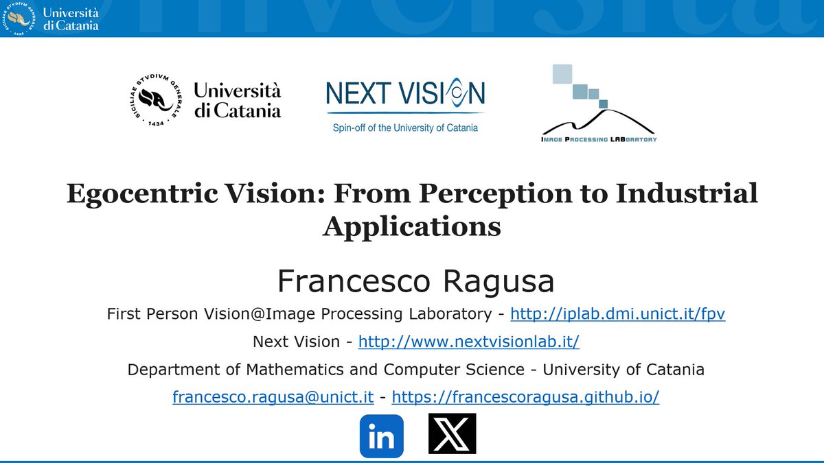 Francesco Ragusa (@francragusa) on Twitter photo It was a wonderful chance to discuss with psychologists and computer scientists about Egocentric Perception and how to build applications able to support humans in the real world. Thanks <a href="/dimitriOgnibene/">Dimitri Ognibene</a> for inviting me!
<a href="/unimib/">Università degli Studi di Milano-Bicocca</a> <a href="/unict_it/">Unict</a> It was a wonderful chance to discuss with psychologists and computer scientists about Egocentric Perception and how to build applications able to support humans in the real world. Thanks <a href="/dimitriOgnibene/">Dimitri Ognibene</a> for inviting me!
<a href="/unimib/">Università degli Studi di Milano-Bicocca</a> <a href="/unict_it/">Unict</a>