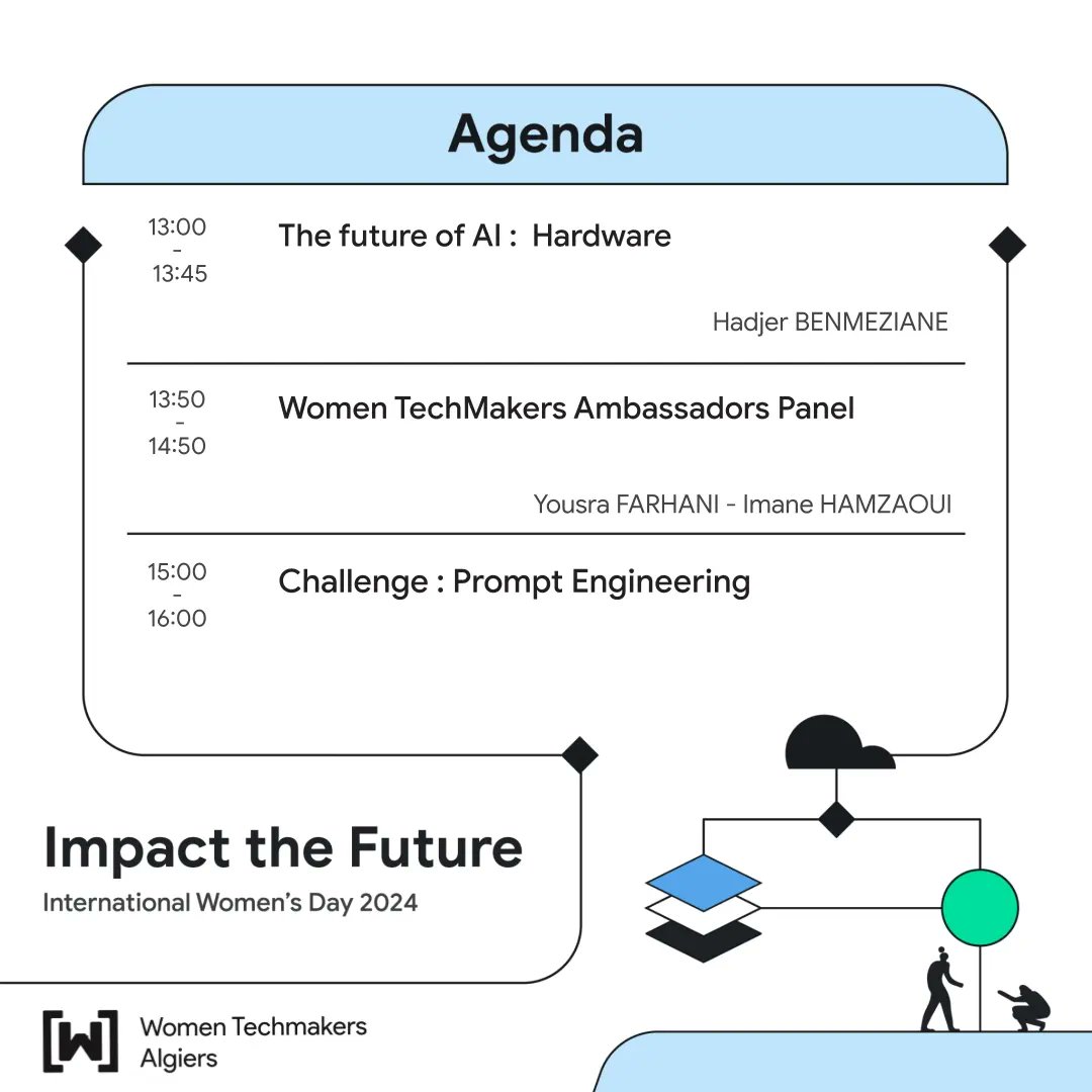 Embark on a day of discovery with WTM Algiers🔥From insightful talks to engaging panel discussions and thrilling challenges✨️, join us for an event packed with opportunities to learn, connect, and grow. 

#WTMAlgiers #IWD2024 #talks #panel #challenges
