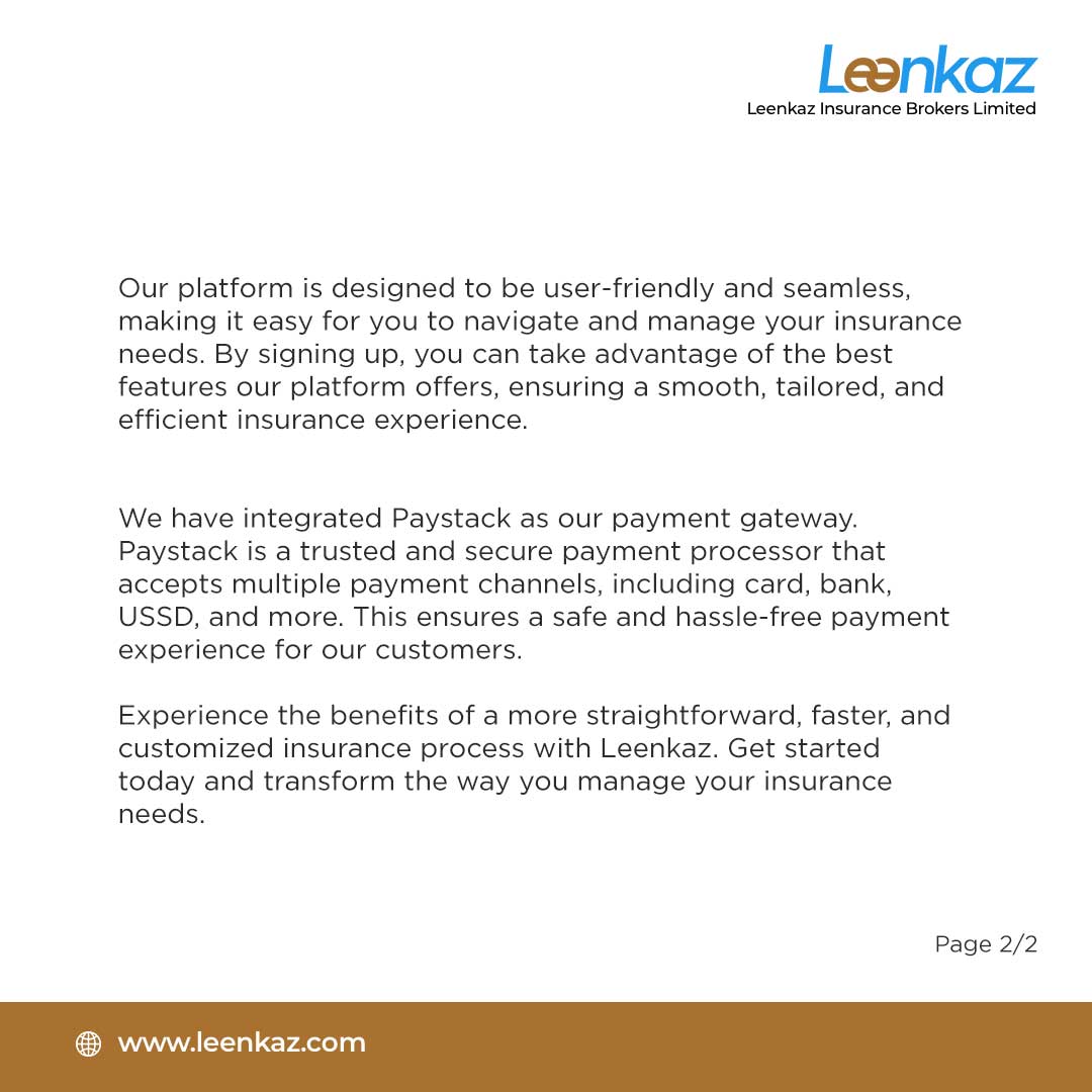 LeenkazBrokers's tweet photo. The wait is over! https://t.co/G05Wz8skn2 is LIVE!

Leenkaz Insurance Brokers Ltd launches digital platform after months of development,enabling fast insurance purchases and prompt claim payments. Kindly sign up at https://t.co/G05Wz8skn2 patronize us. Your support is appreciated https://t.co/Ixyp1yJioI