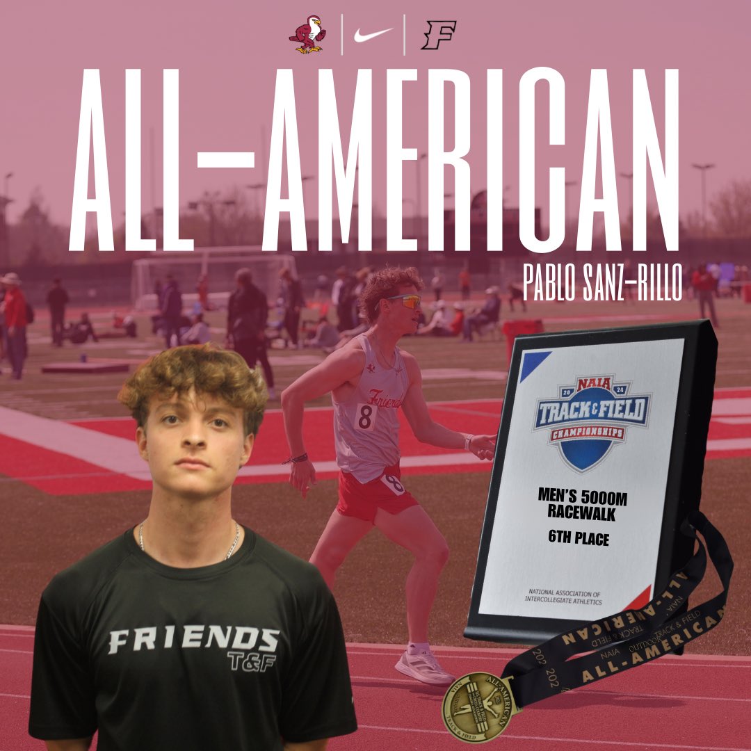 FriendsFalcons's tweet photo. 🚨ALL-AMERICAN🚨
Pablo Sanz-Rillo is the first all american of the meet with a time of 22:29.70 in the 5000m race walk. Congrats Pablo!!!! 🔥🔥🔥

#TalonsUp | #naiaotf https://t.co/GDeJGOlPwT