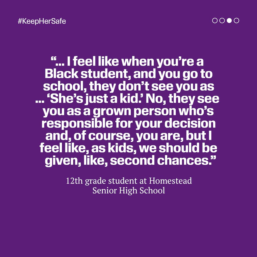 splcenter's tweet photo. Far too often, Black girls encounter specific barriers, stereotypes and harms that affect their experience of school safety.

One being ➡️ Adultification.

📲 Learn more about the SPLC and @nwlc report #KeepHerSafe: Centering Black Girls in School Safety: https://t.co/W4Nx0BCqOb https://t.co/y9m1HWM9UY