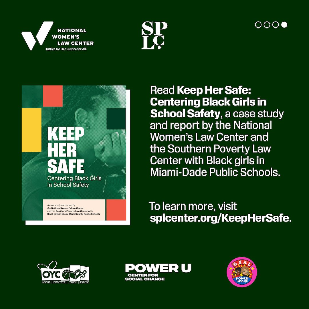 Far too often, Black girls encounter specific barriers, stereotypes and harms that affect their experience of school safety. One being ➡️ Adultification. 📲 Learn more about the SPLC and @nwlc report #KeepHerSafe: Centering Black Girls in School Safety: bit.ly/3WttEkW