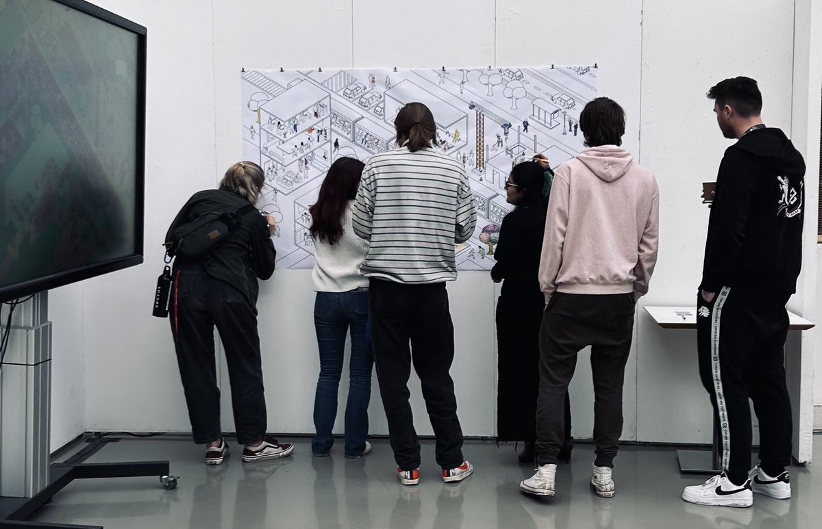 BendonHelen's tweet photo. #HearMyVoice highlights: We’ve had an exhibition, school workshops, community partner CPD, a performance + sharing and a screen industries panel.👇These lovely Film students were last to leave tonight, colouring in one of the Graphic Design works on display. Collabs to the end! https://t.co/BvCmKoAEWn