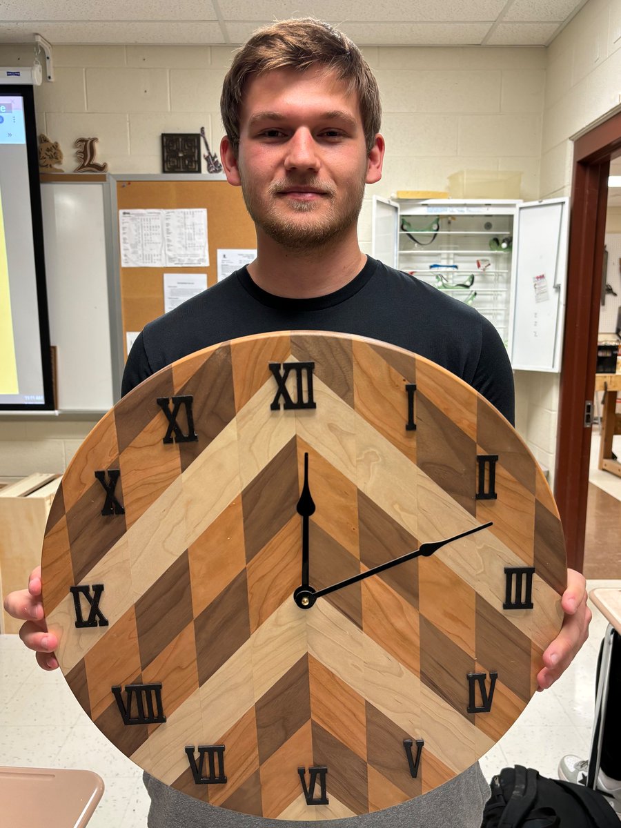 In Woods 2, Charlie made this clock for his Mom based on a pencil holder he made for himself earlier. He put a ton of attention to detail in this one. What a great project to wrap up the year.