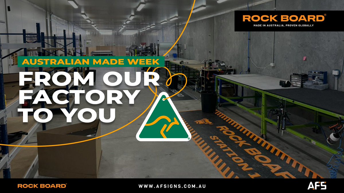 AdvFleetSigns's tweet photo. We’re proud to be part of Australian Made Week! Our factory is the heart of our operation, where every Rock Board® product is meticulously crafted.  Proudly made in Australia for the world. 

#AustralianMadeWeek #ProudlyAustralian https://t.co/QF2T2QX7hC