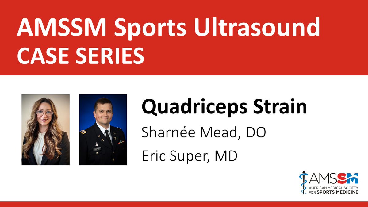 ➡️ Join Drs. Sharnée Mead and Eric Super tomorrow morning at 8:30 am ET for an AMSSM #SportsUltrasound Case Presentation on a Quadriceps Strain. 🔗 Link to join here: bit.ly/AMSSMEvents