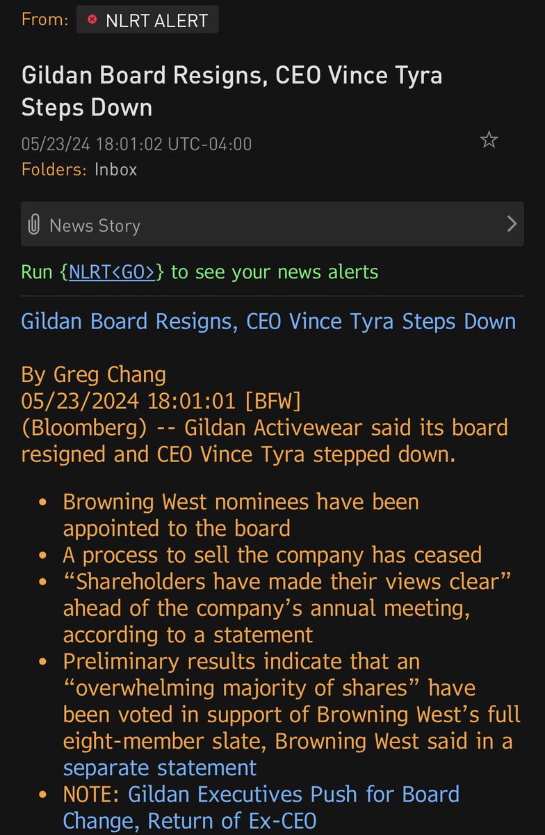 The saga at Gildan is over. Browning West wins the battle. Glenn Chamandy comes back as CEO.