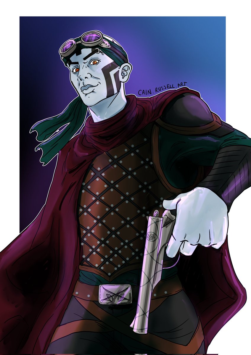 He is complete!! My level 10 Swashbuckling Rogue in all his roguish glory ⚔️ his weapon is a special homebrew Vestige that has mercurial form - both a pistol and a rapier depending on the Will of the user.
#DnD #Rogue #Goliath #Pistol #DnD5e #Swashbuckler #CharacterArt